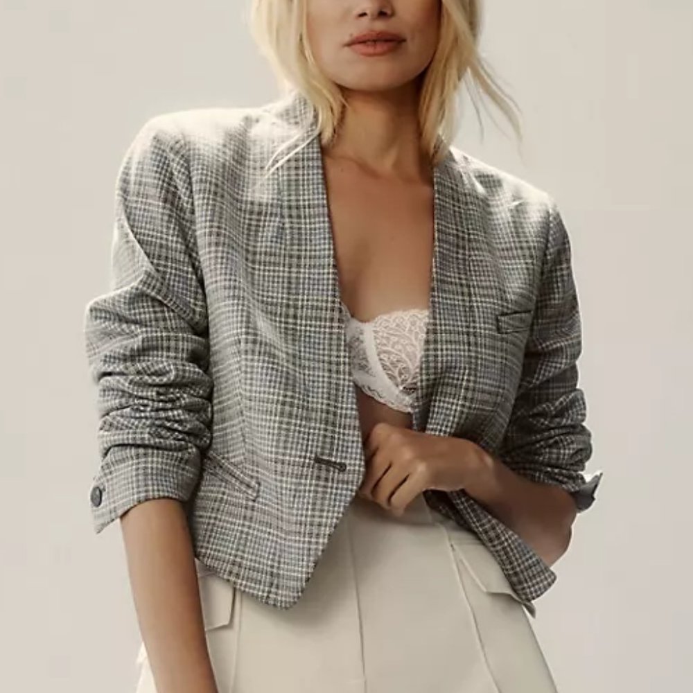 By Anthropologie Cropped Knit Tuxedo Blazer